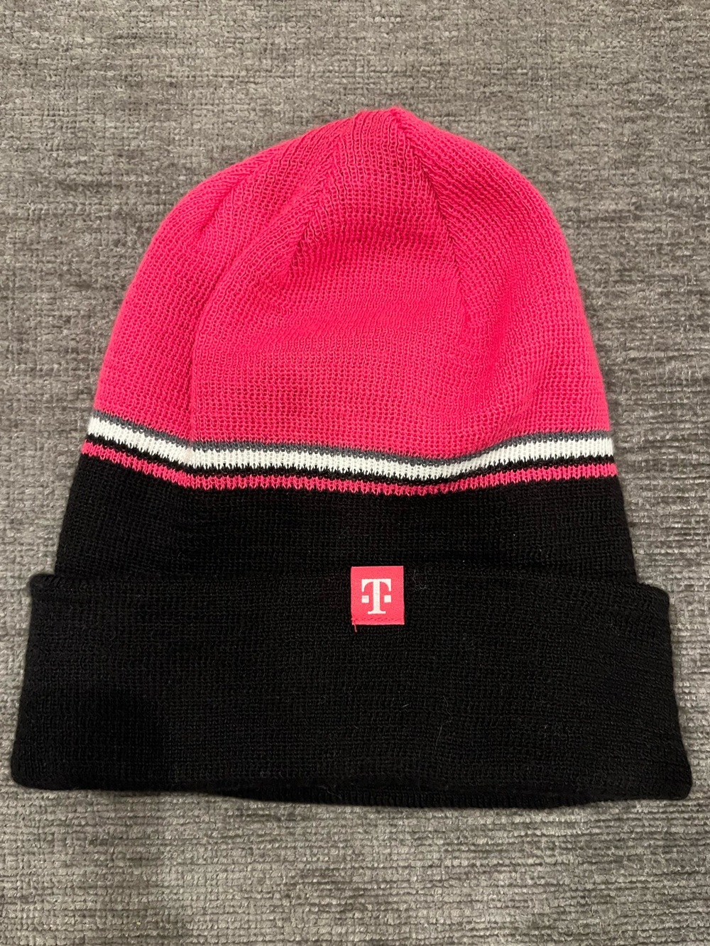Adukt Two-Tone Pink and Black T-mobile Beanie Hat with Logo